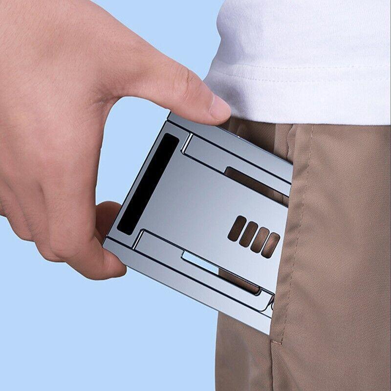 Adjustable folding black mobile phone and tablet stand with anti slip rubber grip — view 3