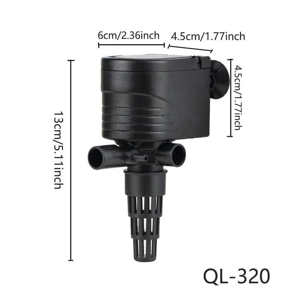 Black compact 3-in-1 submersible aquarium filter pump and water oxygenator for fish tanks. — view 3