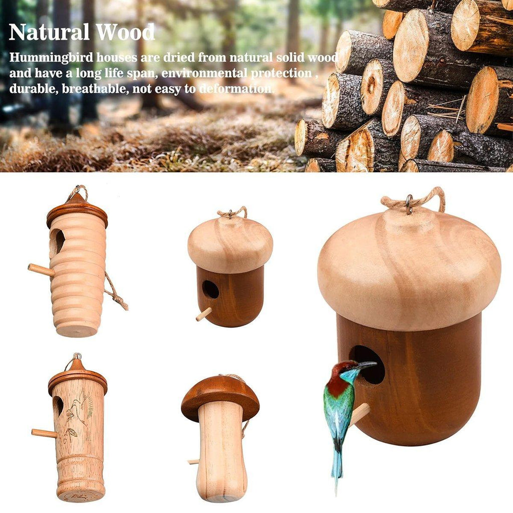Handcrafted natural solid wood hanging birdhouse nest cage for outdoor garden decor and hummingbirds — view 5