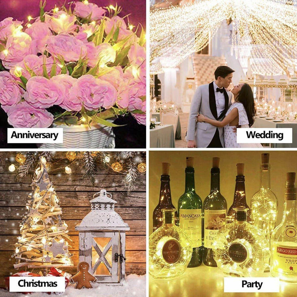 10 pack of copper wire wine bottle fairy lights with attached cork battery stoppers — view 4