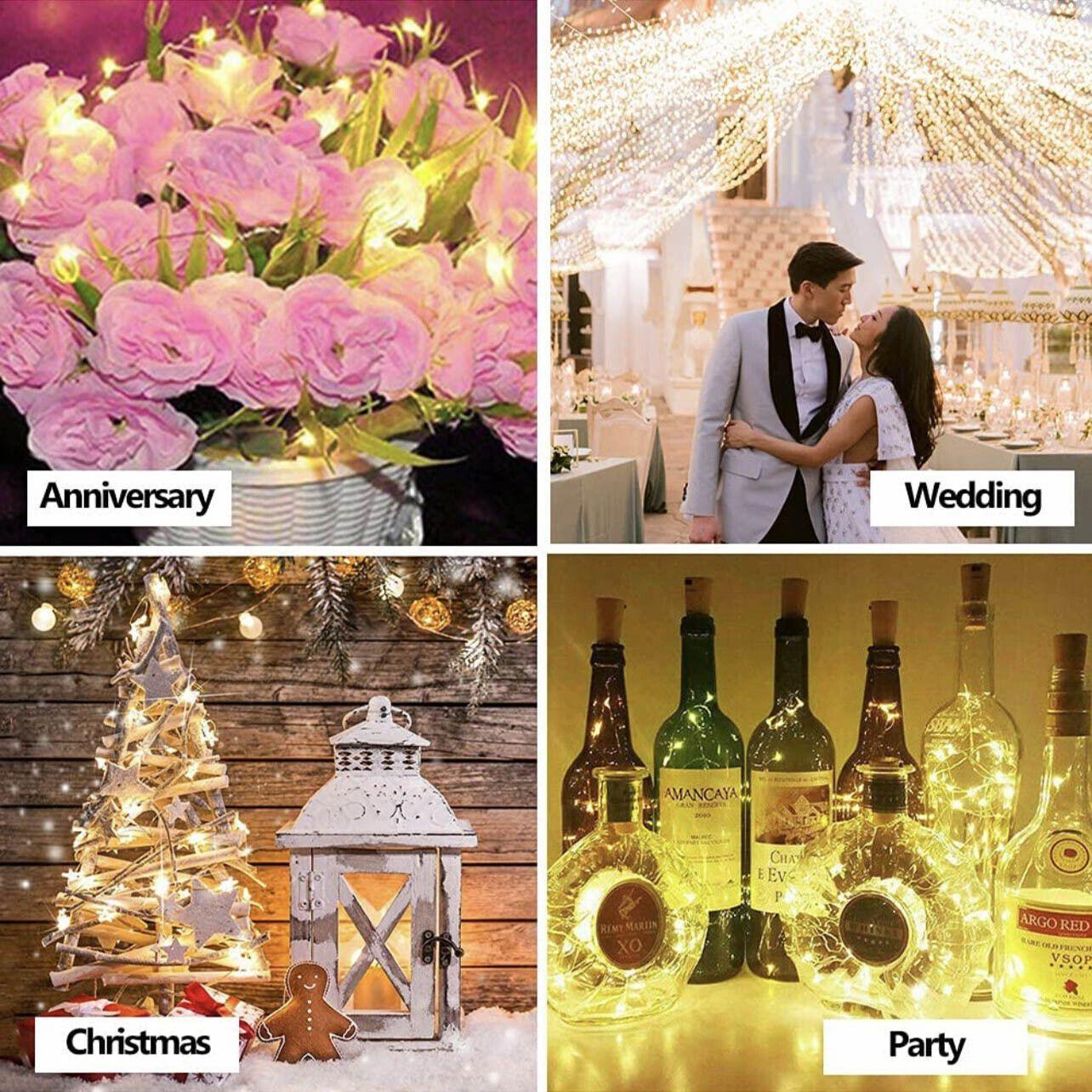10 pack of copper wire wine bottle fairy lights with attached cork battery stoppers — view 4