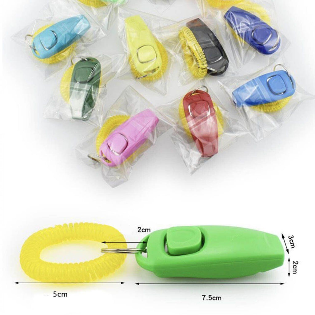 Dog whistle and clicker set for training in lightweight plastic with a convenient metal keychain attachment — view 3