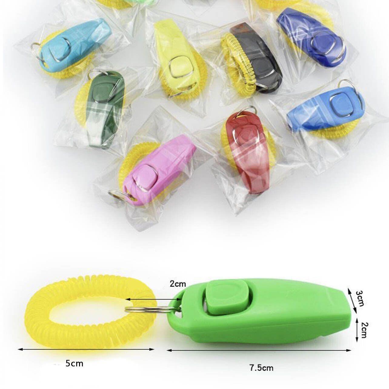 Dog whistle and clicker set for training in lightweight plastic with a convenient metal keychain attachment — view 3