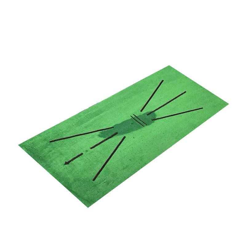 Green portable golf swing training mat with non-slip rubber base and seven practice balls — view 2