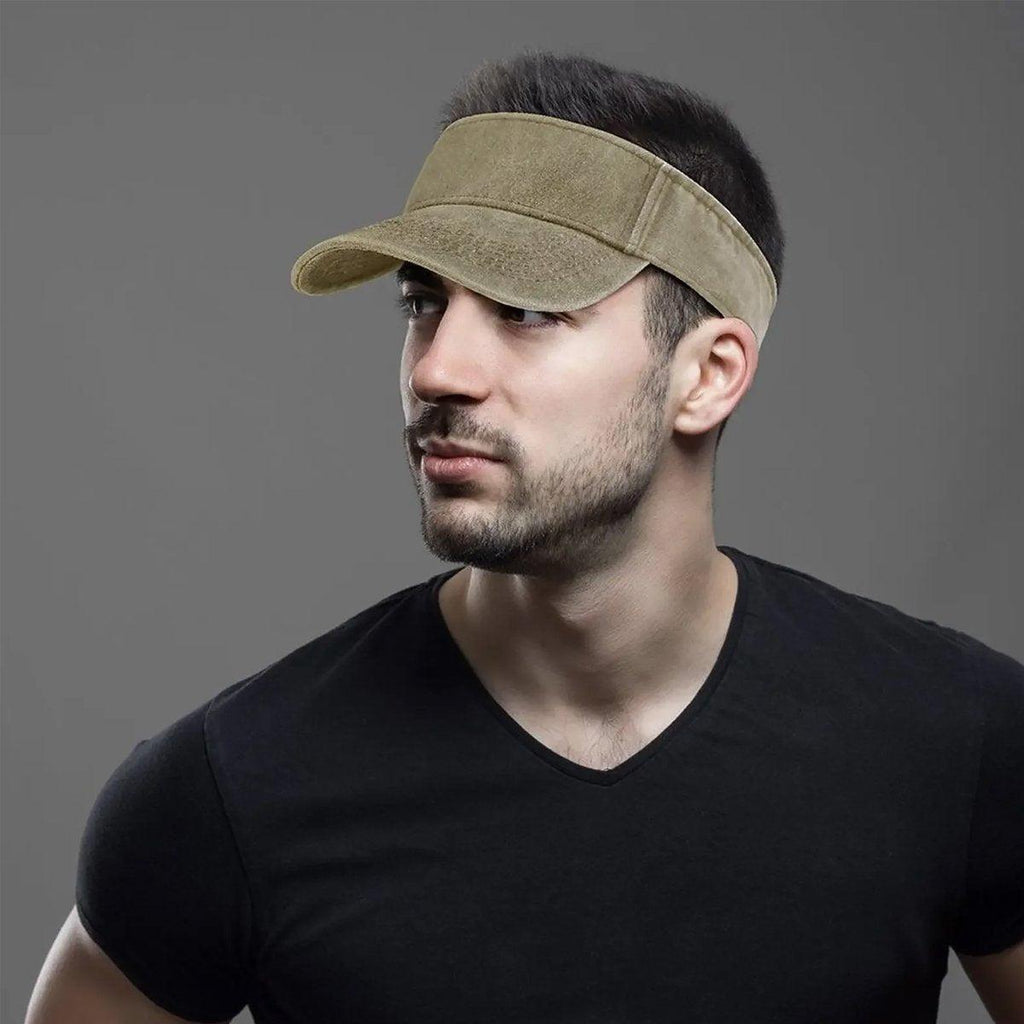 Unisex washed denim sun visor cap with adjustable strap and wide brim for outdoor sports — view 4