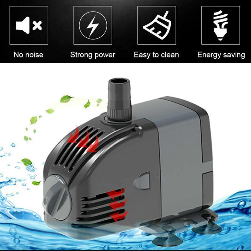 Grey adjustable submersible aquarium water pump with suction cups and detachable nozzle attachments — view 4