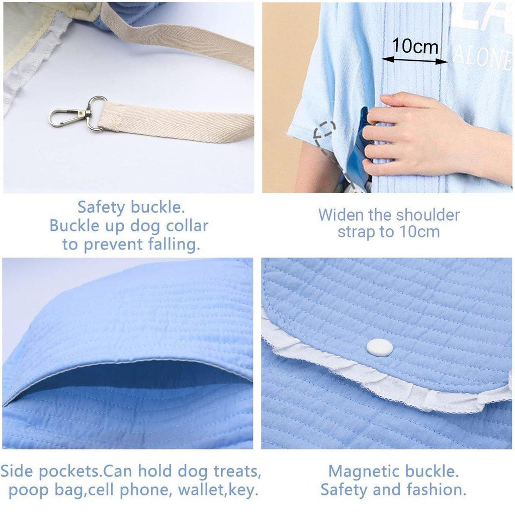 Blue canvas crossbody cat carrier bag with wide shoulder strap and secure internal safety hook — view 4