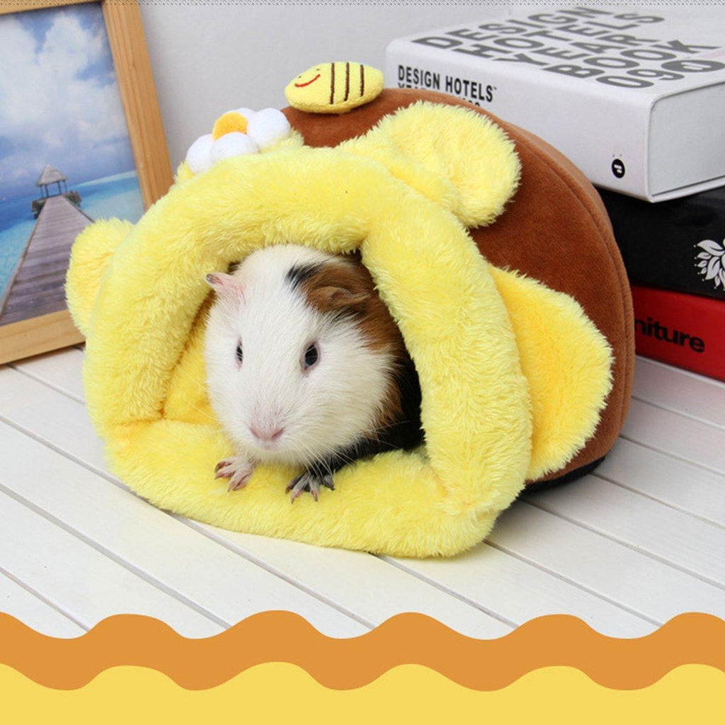 Yellow and brown honeypot shaped small animal bed made of padded cotton with removable cushion — view 4