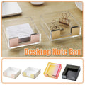 Desktop sticky note box organiser in stylish acrylic holding memo pads and office desk accessories