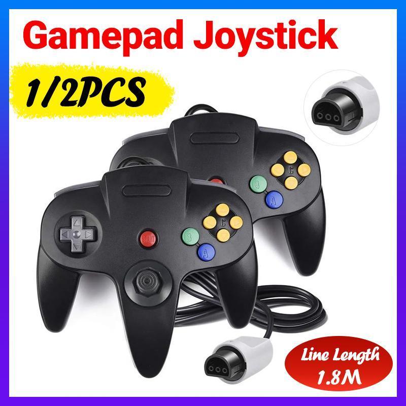 Classic wired N64 game controller with ergonomic grip, joystick, and directional pad for retro consoles