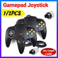 Classic wired N64 game controller with ergonomic grip, joystick, and directional pad for retro consoles