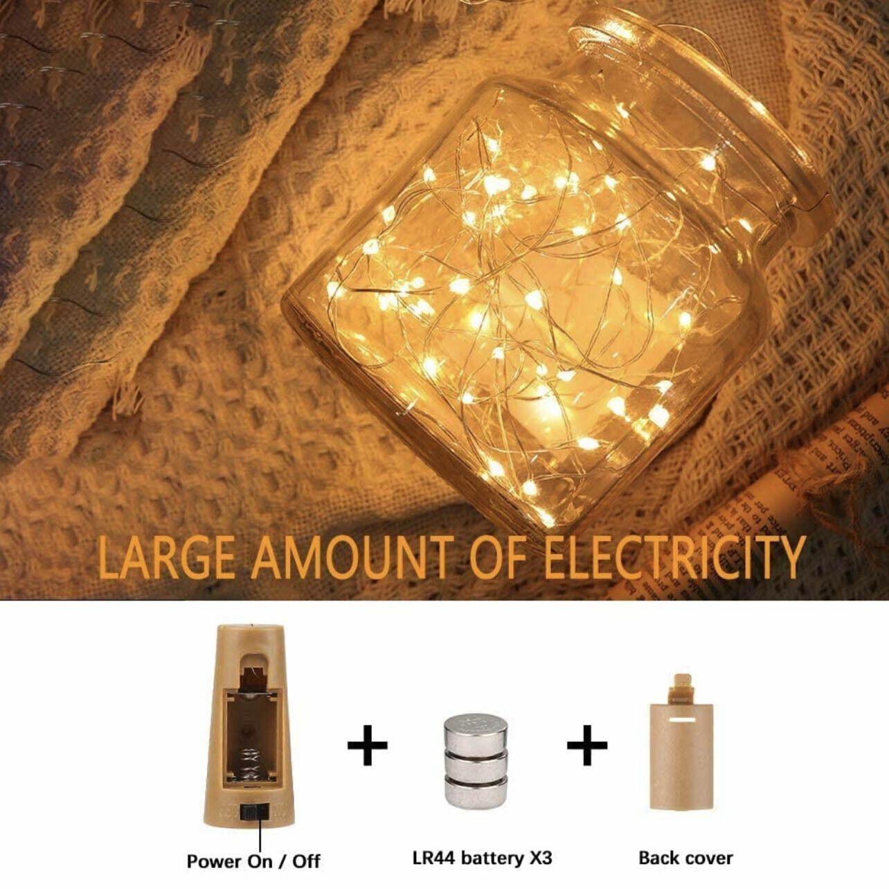 10 pack of copper wire wine bottle fairy lights with attached cork battery stoppers — view 5