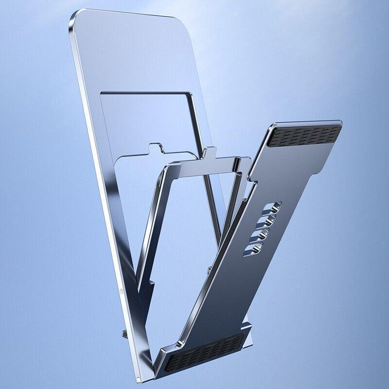 Adjustable folding black mobile phone and tablet stand with anti slip rubber grip — view 5
