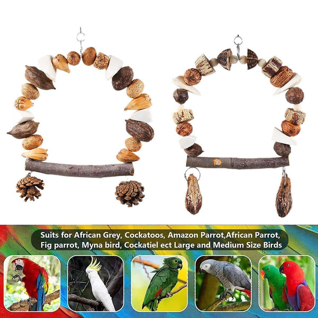 Natural wood parrot chew toy with hanging hook for beak grinding and active cage climbing — view 4