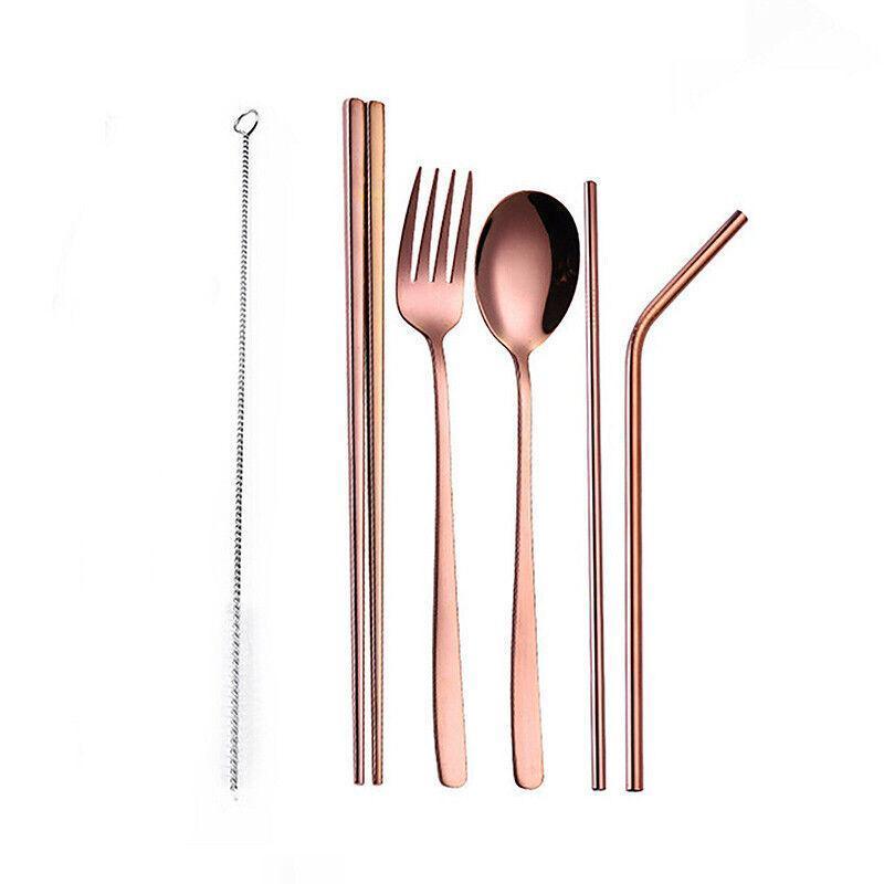 8-piece travel cutlery set in stainless steel with carrying case straws fork spoon and knife — view 4