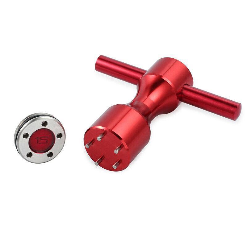 Custom golf putter weights set with red aircraft aluminum wrench and stainless steel adjustment tools — view 5