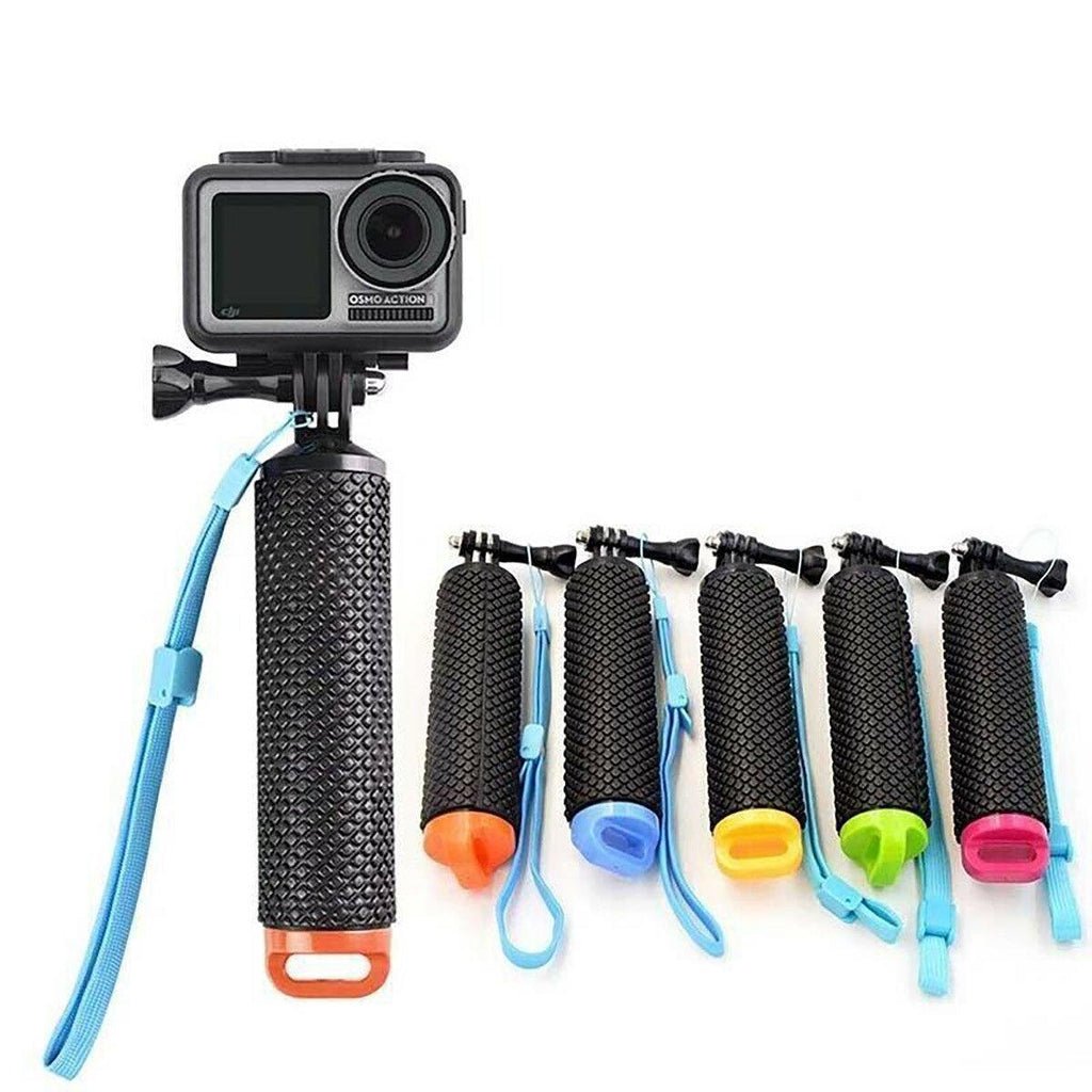 Vibrant floating buoyancy stick for action cameras with textured rubber grip and secure wrist strap. — view 2