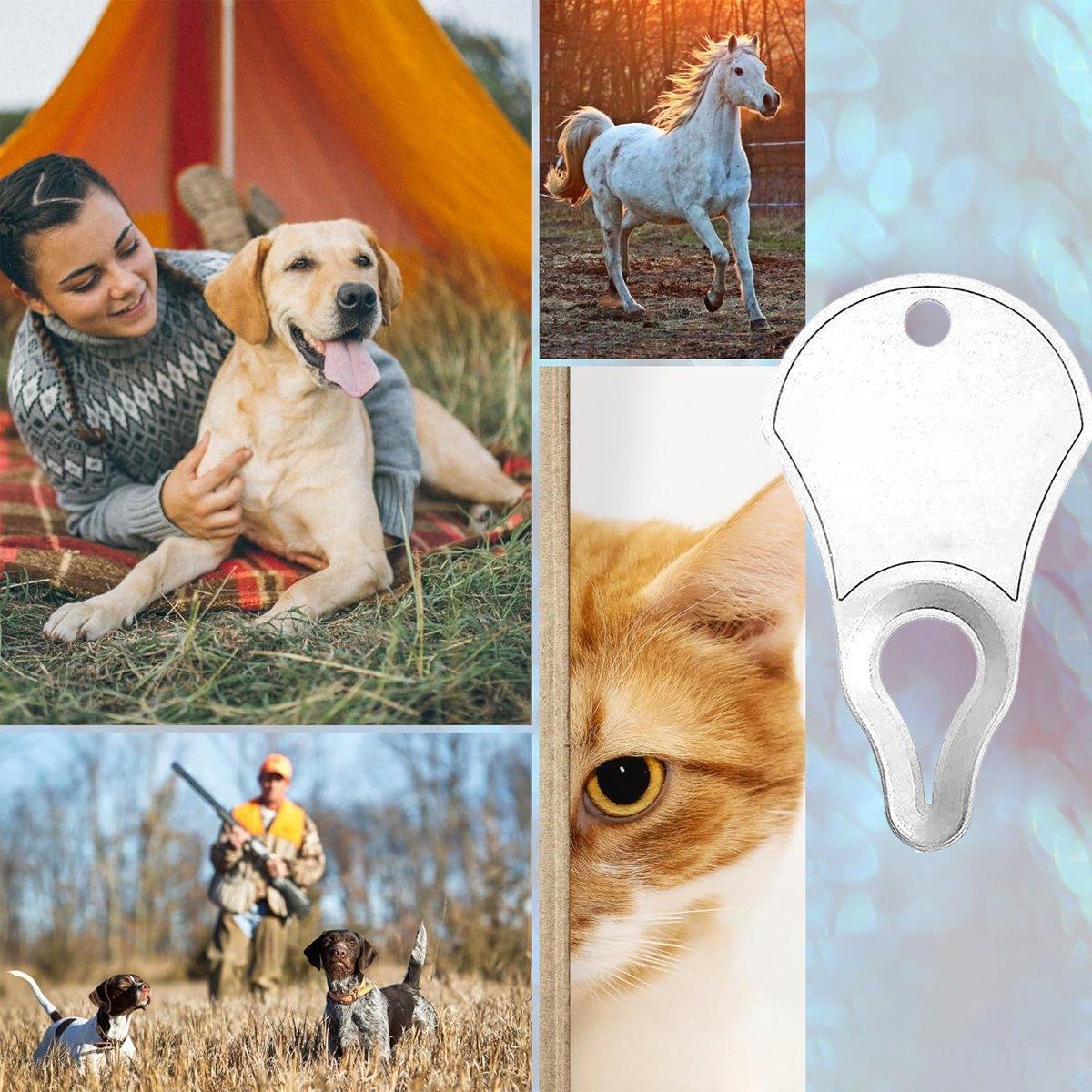 Compact aluminum pet tick removal tool with a notched tip in silver, red, and blue — view 4