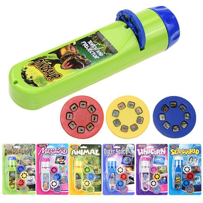 Interactive kids torch projector toy projecting a bright and vibrant dinosaur scene in a dark room — view 3