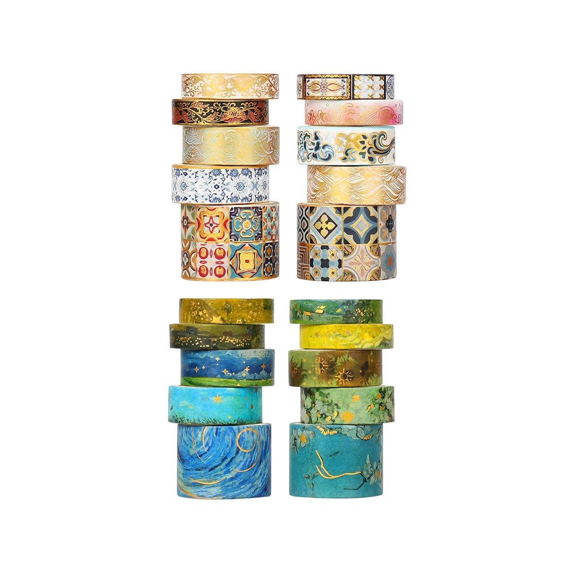 Gold foil washi tape set in assorted widths and elegant decorative patterns for scrapbooking crafts — view 2