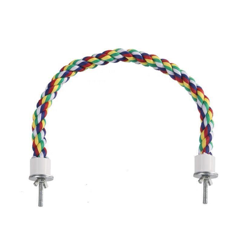 Parrot rope perch and flexible cotton bungee swing in multicolour with double cage attachments. — view 3