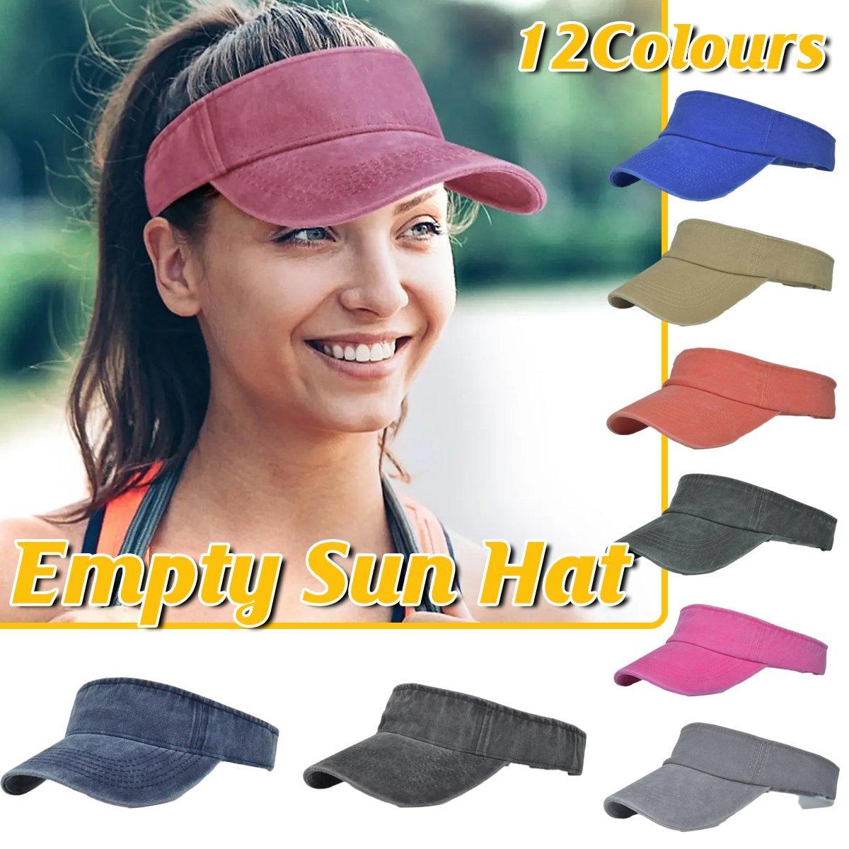 Unisex washed denim sun visor cap with adjustable strap and wide brim for outdoor sports