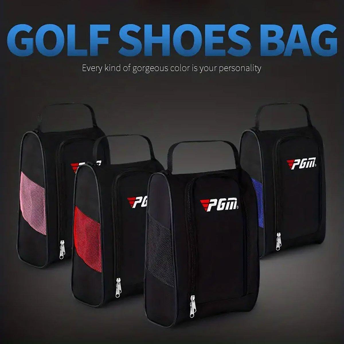 PGM golf shoe bag in breathable black nylon with side mesh panels and comfortable handle — view 4