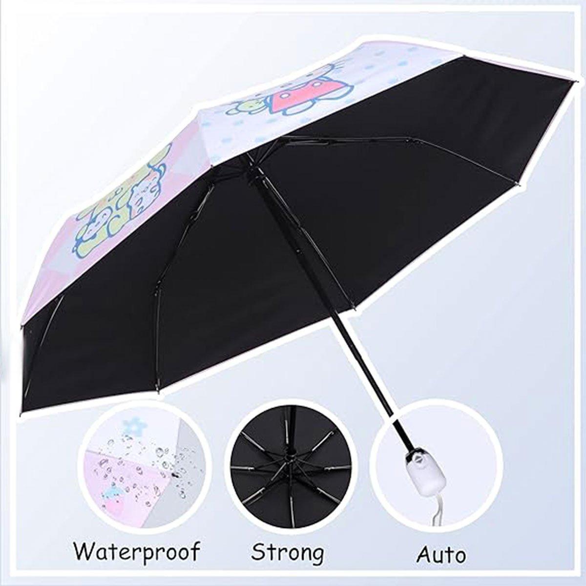 Kawaii black rabbit folding umbrella with a transparent thickened canopy and automatic open close handle — view 5
