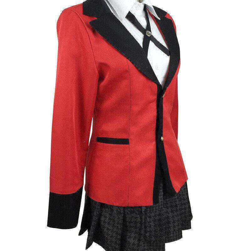 Yumeko Jabami Kakegurui cosplay costume set with red jacket white shirt pleated skirt and tie — view 4