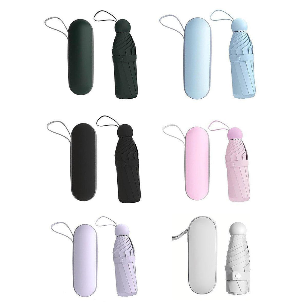 Compact portable five-fold travel umbrella with zipper storage case for sun and rain protection — view 2