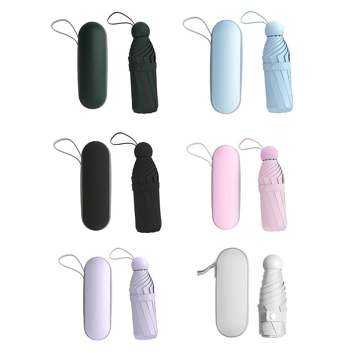 Compact portable five-fold travel umbrella with zipper storage case for sun and rain protection — view 2