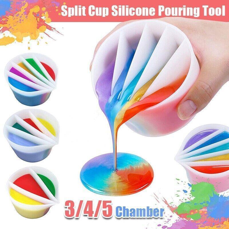 White silicone split pouring cup tool for acrylic paint and epoxy resin fluid art crafts