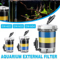External aquarium filter clear bucket system with multi-colored sponge filtration layers for fish tanks