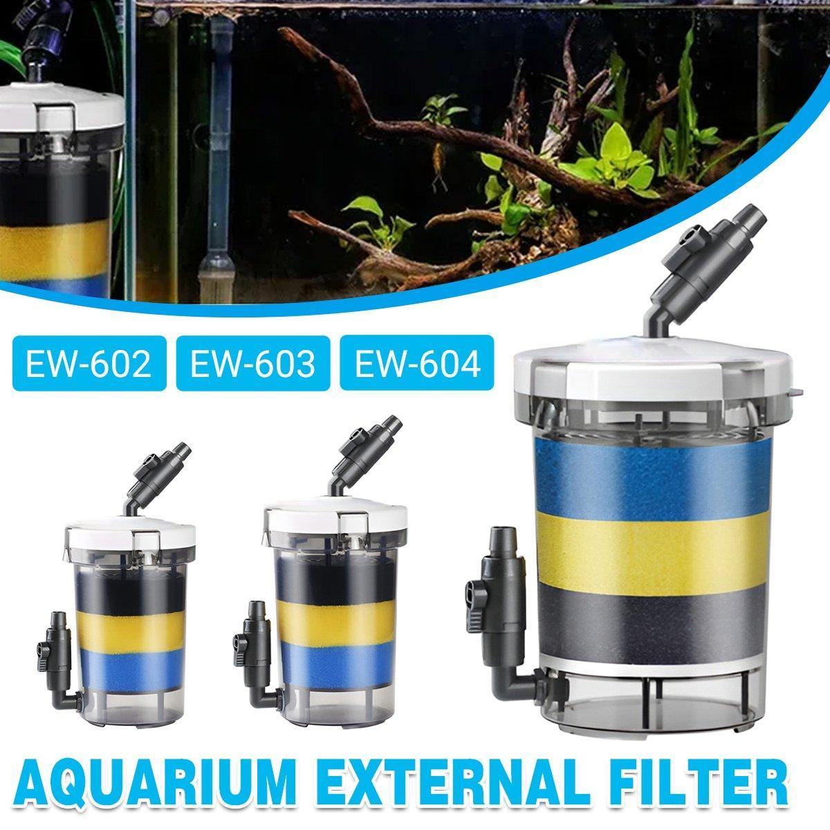 External aquarium filter clear bucket system with multi-colored sponge filtration layers for fish tanks