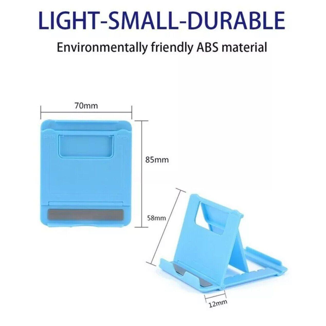 Adjustable foldable device stand made of durable plastic supporting a smartphone or tablet. — view 3
