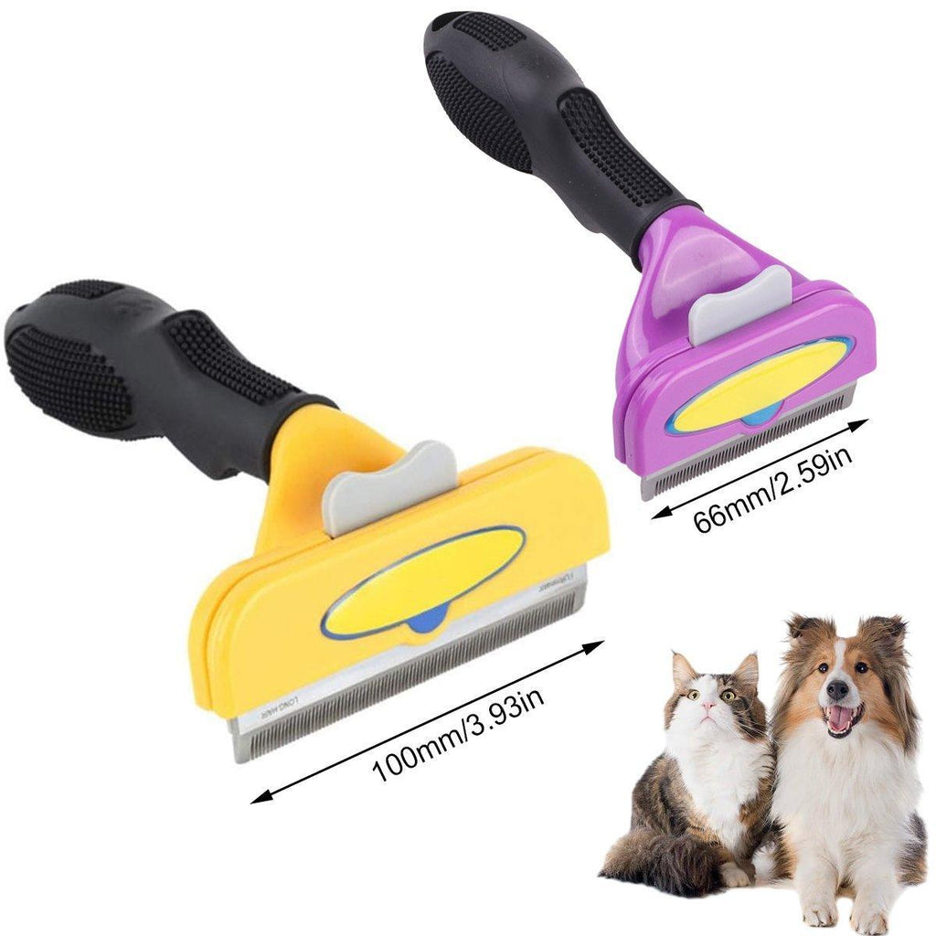 Ergonomic pet hair removal brush with stainless steel deshedding teeth and durable plastic handle — view 3