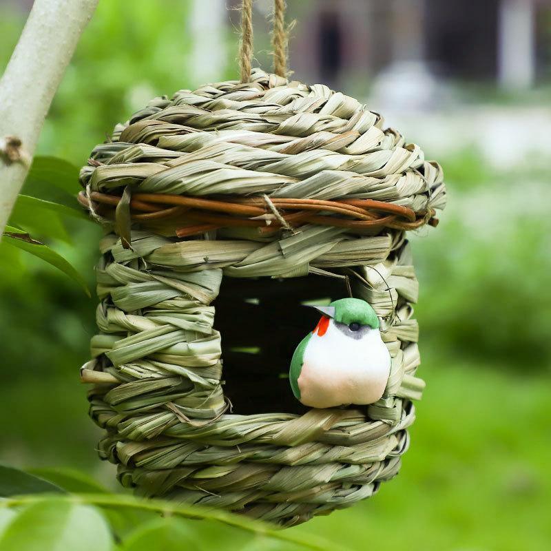 Hand-woven natural bird nest with hanging rope and small predator-proof entrance hole for small birds — view 4