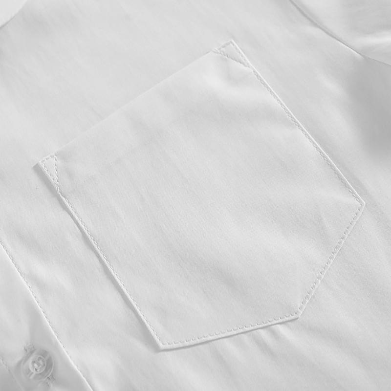 Sky blue girls long sleeve school shirt featuring a classic Peter Pan collar and adjustable cuffs — view 5