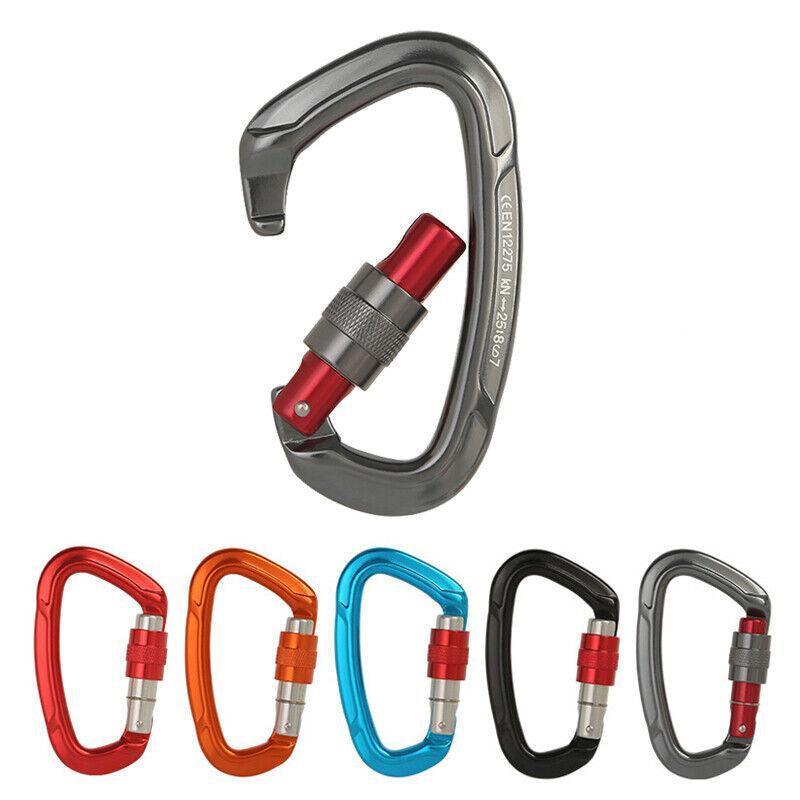 25KN heavy-duty aluminum locking rock climbing carabiner clip with screwgate D-ring design — view 2
