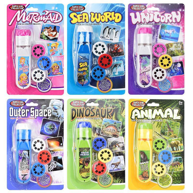 Interactive kids torch projector toy projecting a bright and vibrant dinosaur scene in a dark room — view 2