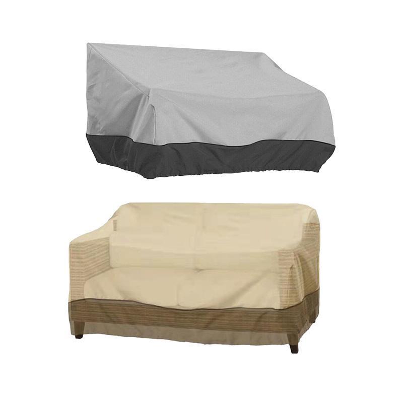 Waterproof patio chair cover in beige and coffee protecting an outdoor lounge seat from heavy rain — view 3