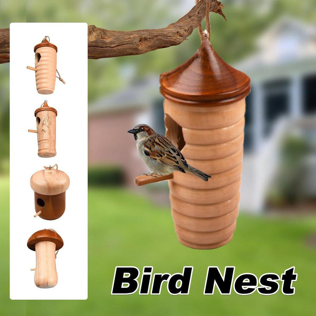 Handcrafted natural solid wood hanging birdhouse nest cage for outdoor garden decor and hummingbirds