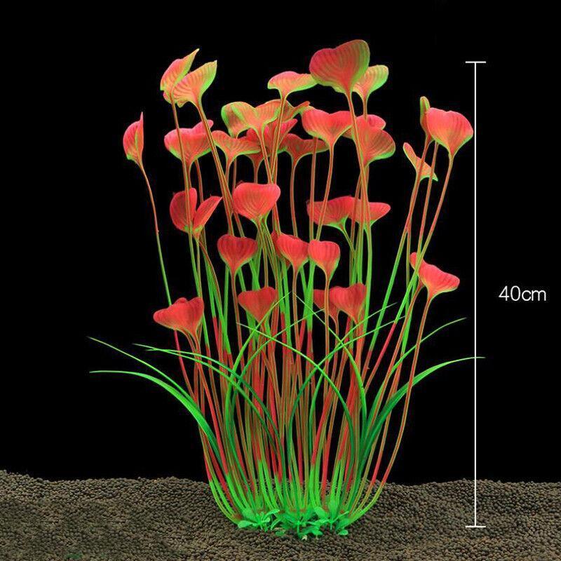 40cm artificial water plant for aquarium decoration available in vibrant pink green and red colors — view 3