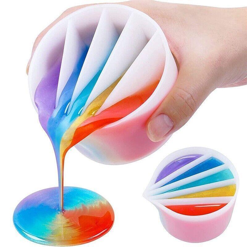 White silicone split pouring cup tool for acrylic paint and epoxy resin fluid art crafts — view 3