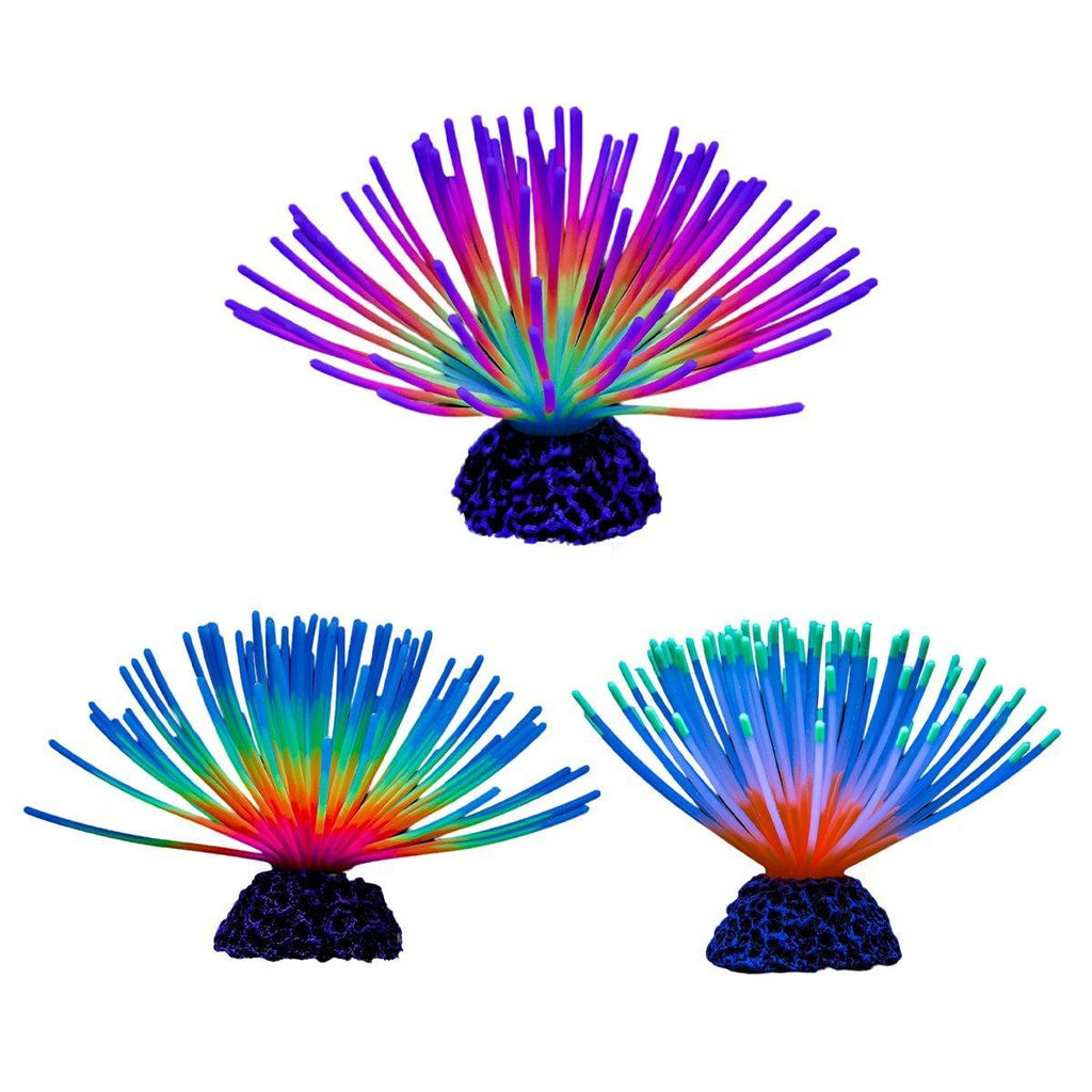 Glowing artificial lotus coral aquarium decoration made of vibrant multicoloured silicone on a resin base — view 2