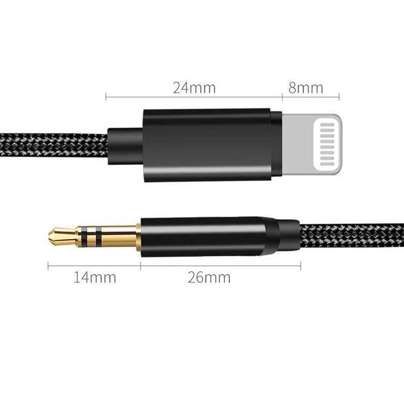 Lightning to 3.5mm Aux cable adapter with braided nylon cord for car stereo and headphones — view 3