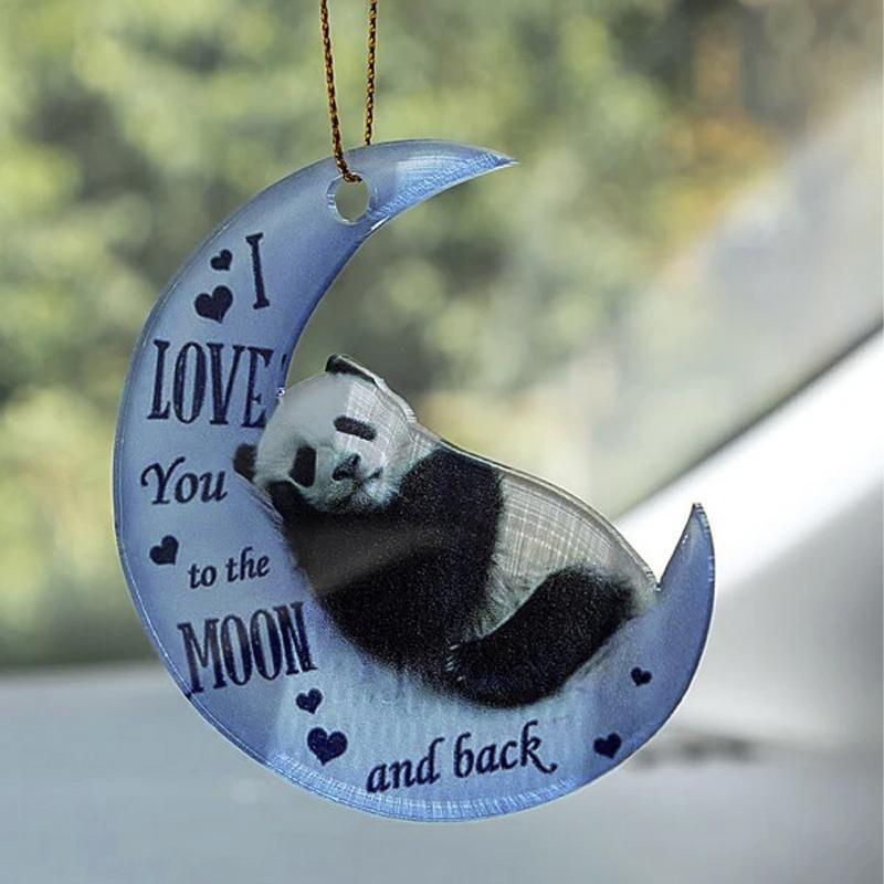 Animal in the moon hanging ornament, flat lightweight acrylic car rear view mirror pendant decoration — view 3