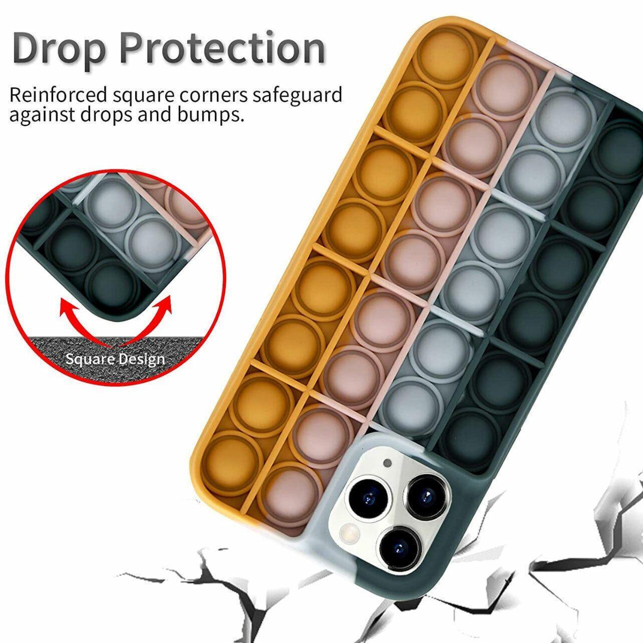 Purple and pink silicone pop fidget phone case for iPhone with push bubble design — view 5