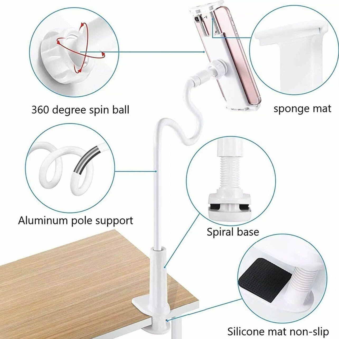 Adjustable flexible gooseneck phone and tablet mount with secure clamp for bed and desk use — view 4