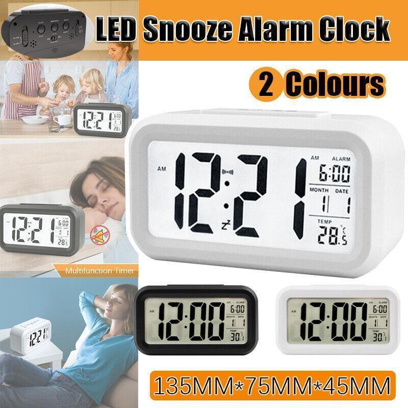 Digital Bedside Led Snooze Alarm Clock Time Temperature Day/Night Desktop Clock